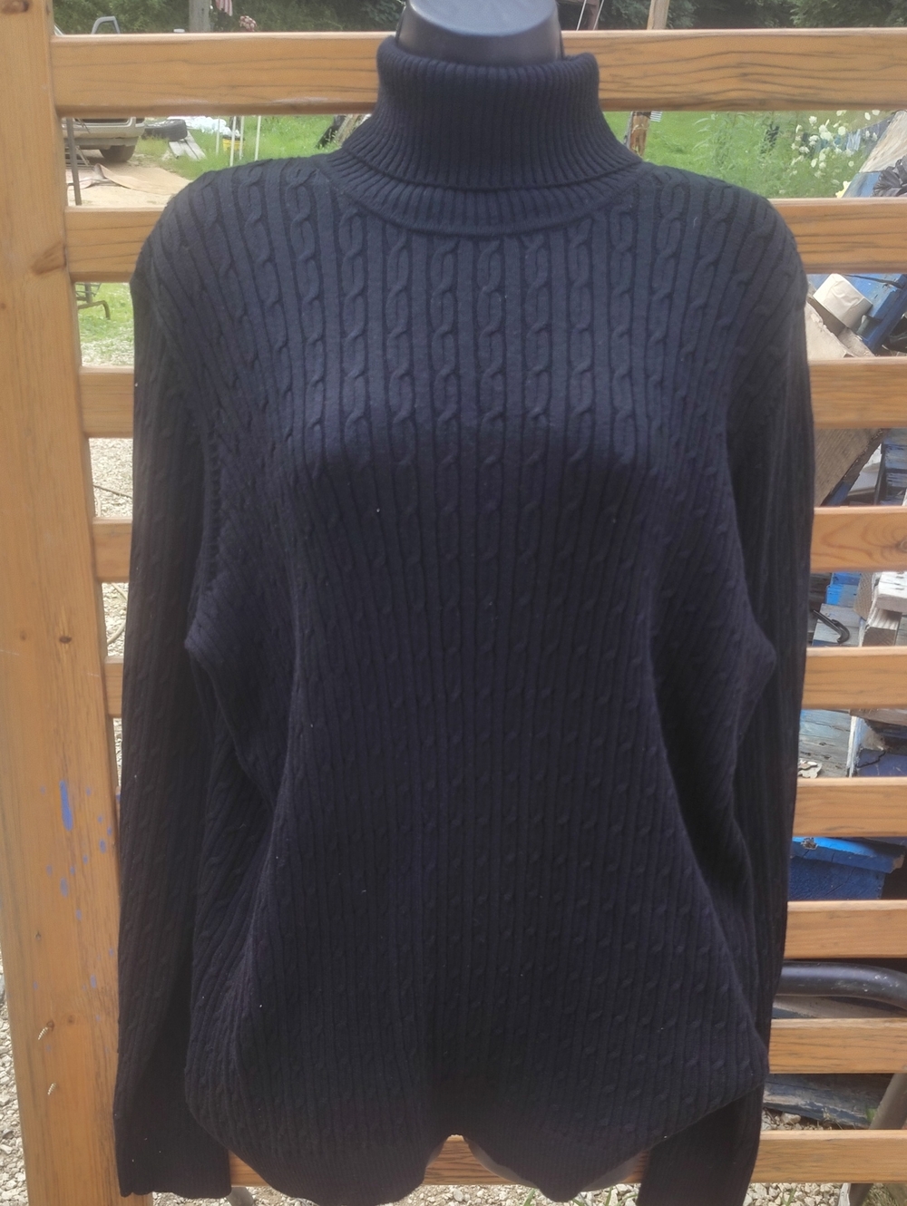 D& co Classic Black Cable-Knit Turtleneck Sweater - Women